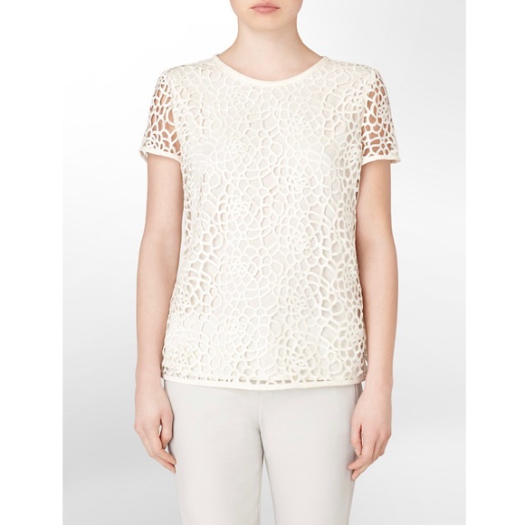NWT Calvin Klein Crochet Lace Top Blouse - Picture 4 of 5